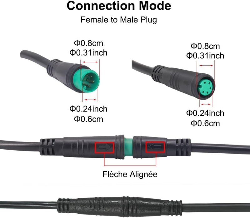 Wexplore Ebike extension cable for electric bike gear sensor, waterproof connector 2pin/3pin/5pin for extension of electric bike lights and screens - Image 2